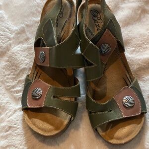 Madison Green and Brown Leather Sandals